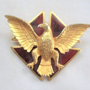 Vintage Roger Vans Red Enamel Brooch w/ Gold Eagle Design 2.25" x 2.25"